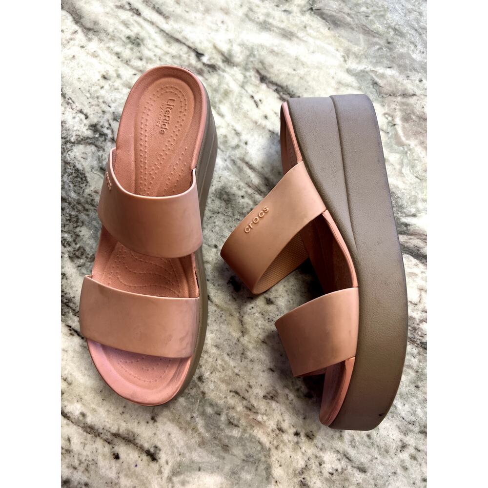 Crocs Brooklyn Nude Mid Wedge Sandals Size 9 - Picture 5 of 6